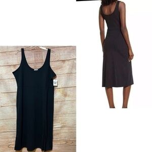 Open Edit Sleeveless Black Stretch Tank Maxi Dress with Slit Plus Size 3X‎